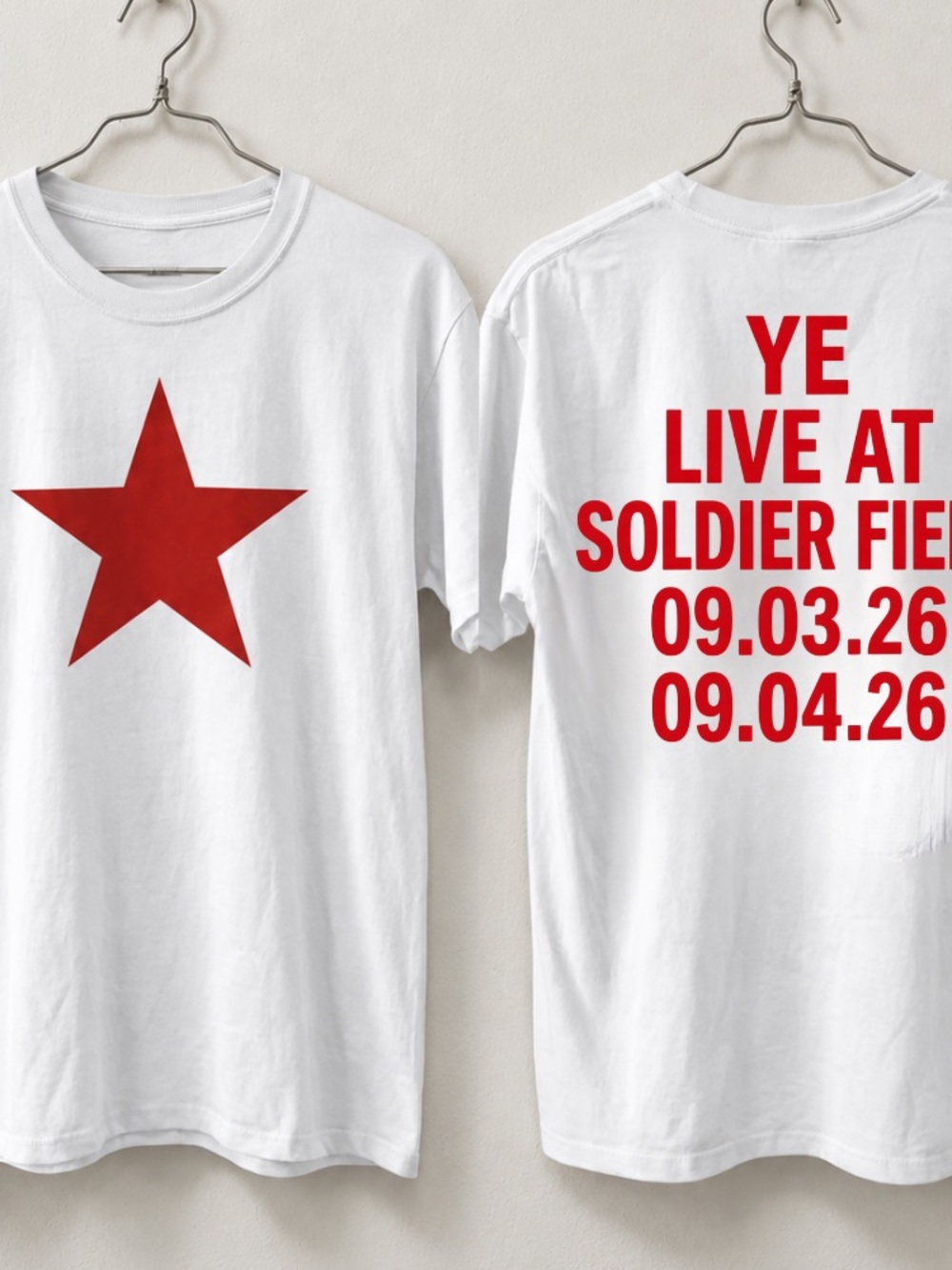 White T-Shirt with Red Star and Back Print T-shirt